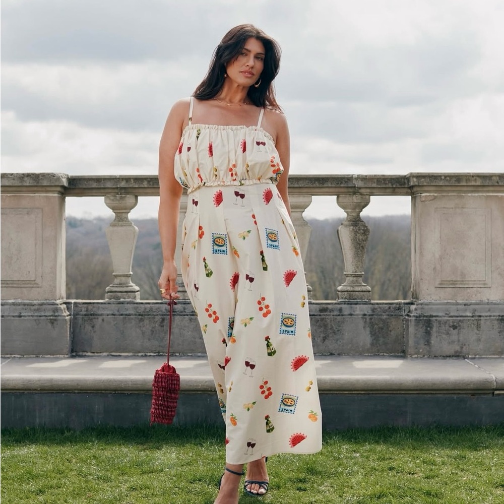 NWT Anthropologie x Eloquii Plus Shirred Bodice Ruffled Maxi Printed Dress 16W